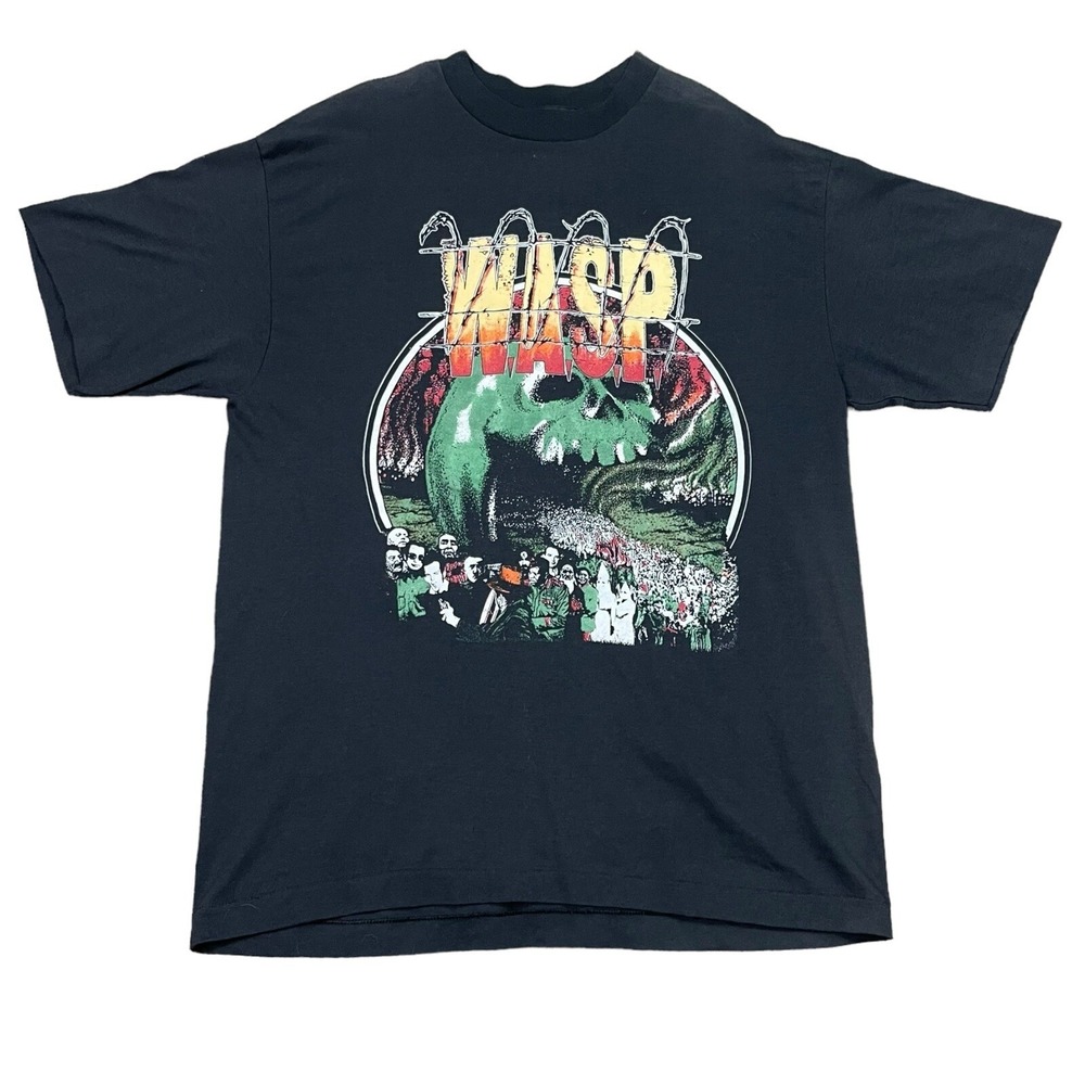 Vintage 1989 WASP Metal Rock Band Black Tour Shirt Adult XL (Fits L) FLAW